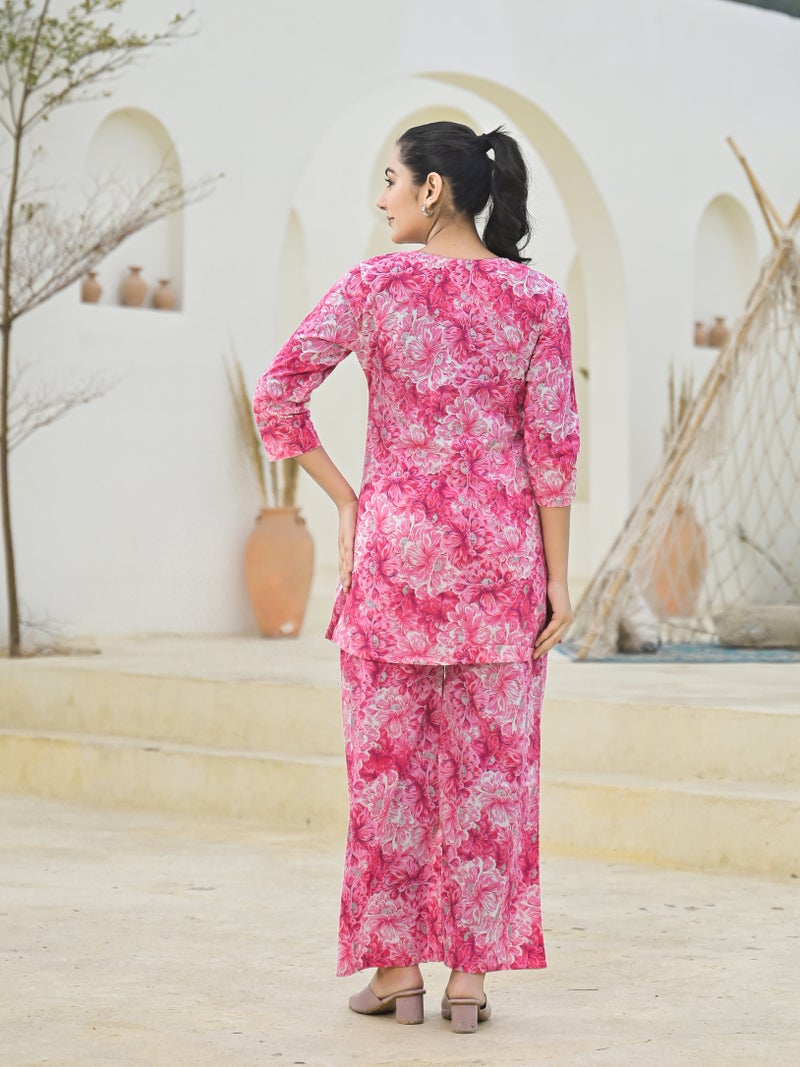 Shifory Pink Cotton Kurti Palazzo Set for Women - Image 2